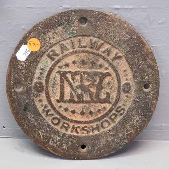 vintage cast brass NZR Workshops circular locomotive plaque D-165