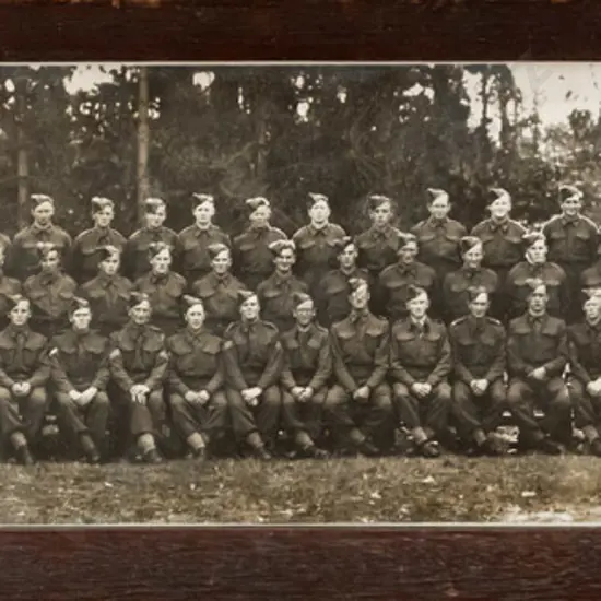 framed vintage military photograph H-130 W-540 (framing needs attention)