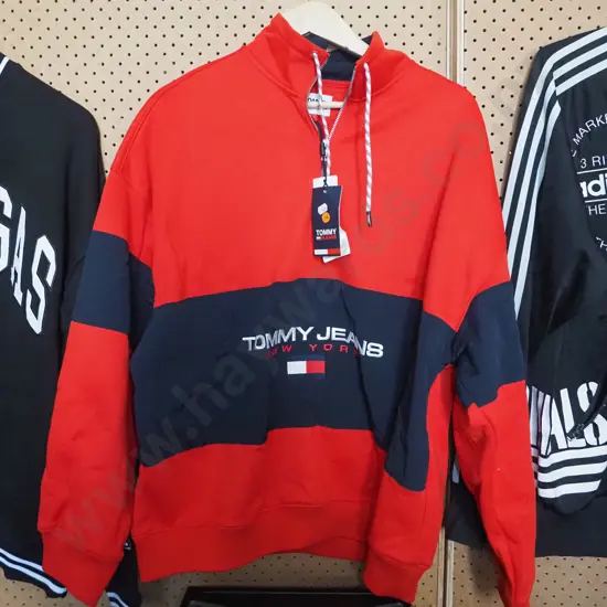 Tommy jersey, red coloured with blue stripe. tagged attached