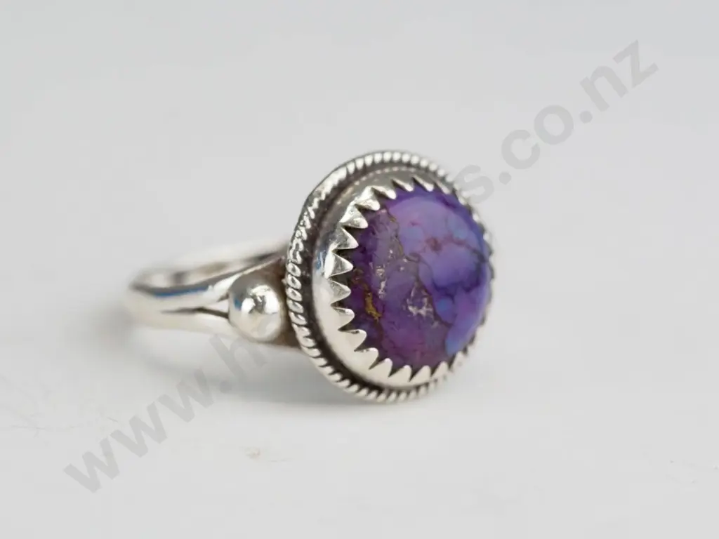 Silver ring with purple stone -round setting Image 1++
