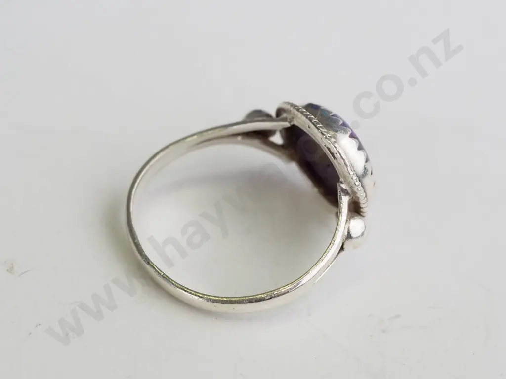 Silver ring with purple stone -round setting Image 1++