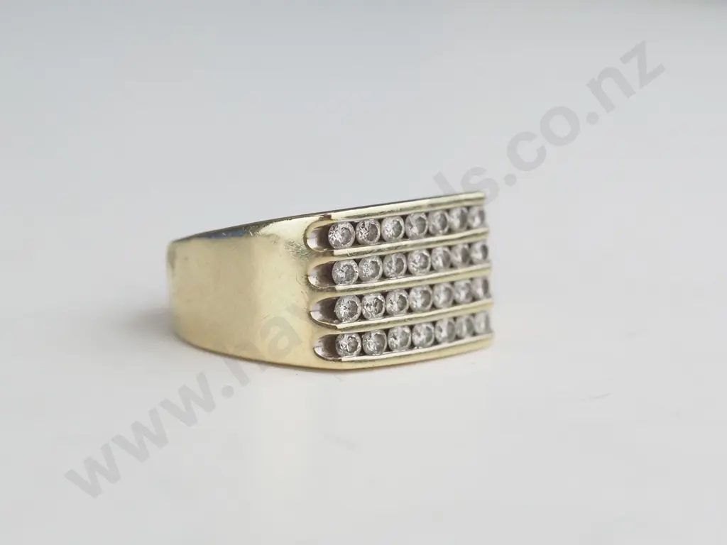 Wide gold band with x3 Rows of x7 Diamonds? - 417? MHJ stamped on the inside Image 1++