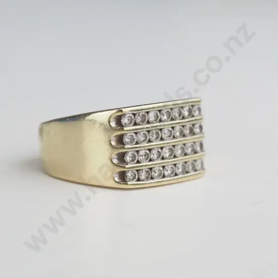 Wide gold band with x3 Rows of x7 Diamonds? - 417? MHJ stamped on the inside