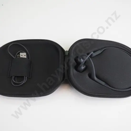SHOKZ black earpods in black case and charger 