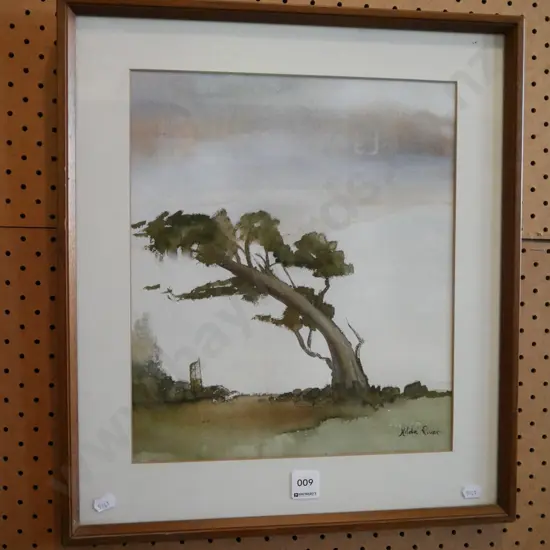 Hilda Rivers framed watercolour - lone tree