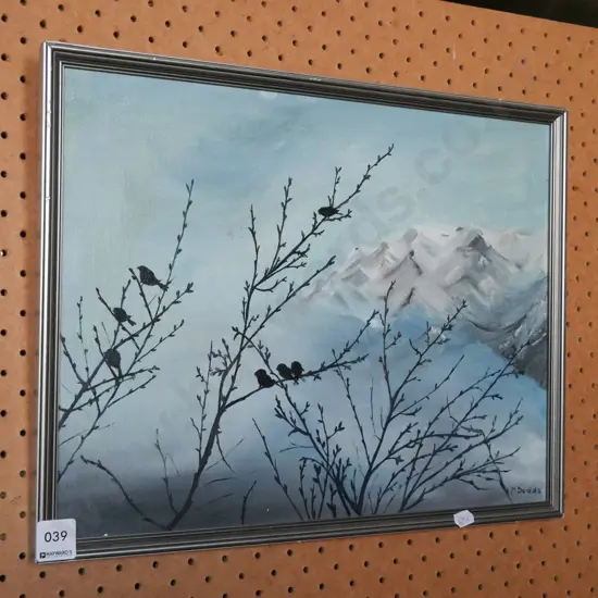 framed oil - birds in branches