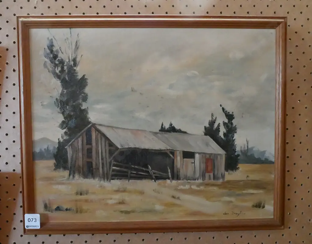 Jan Drayton - framed oil - farm buildings Image 1++