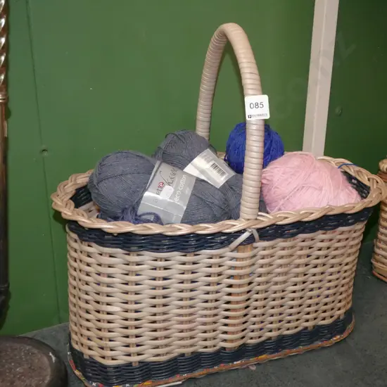 plastic cane basket, knitting yarn