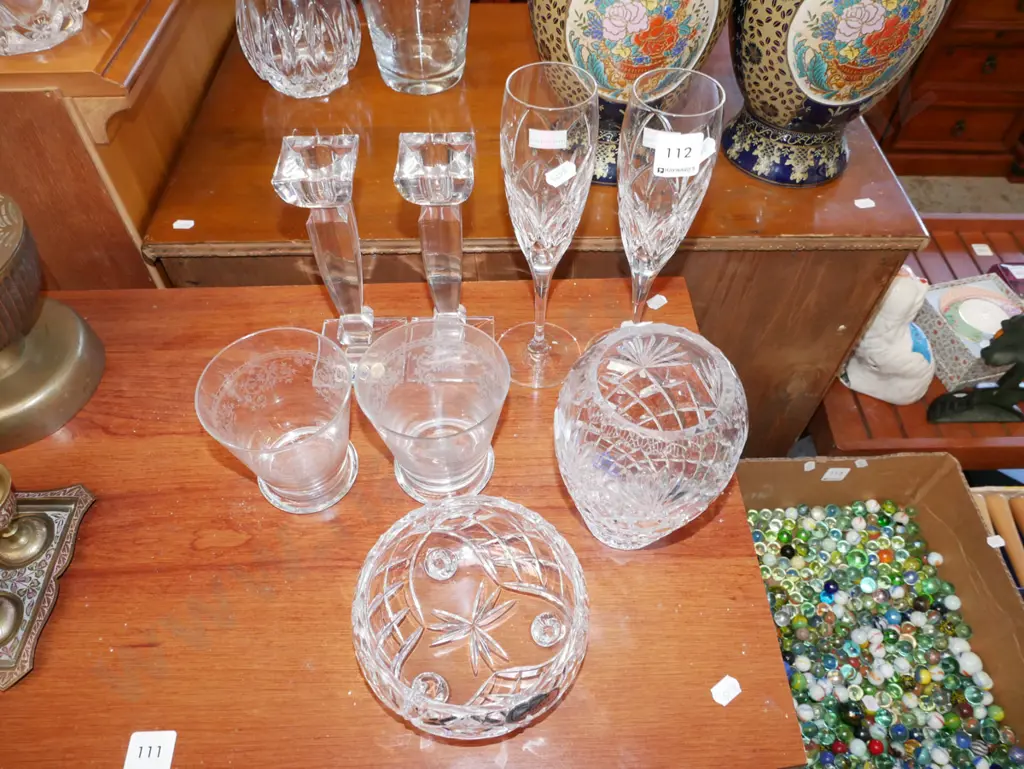 2x Stuart crysatl champagne glasses, candlestick etc Image 1++