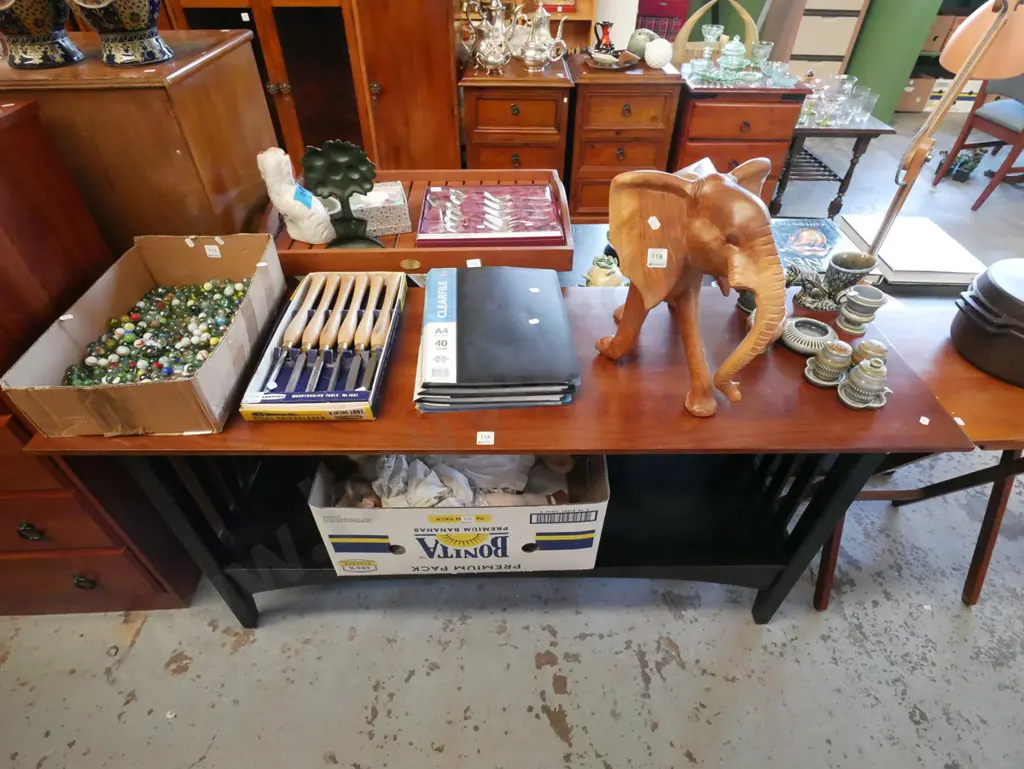 black painted and stained hardwood top 2 tier hall table H-695 W-1400 D-440 Image 1++