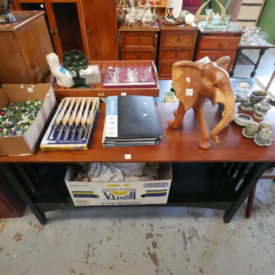 black painted and stained hardwood top 2 tier hall table H-695 W-1400 D-440