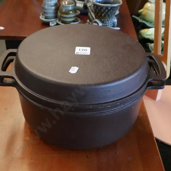 cast iron and enamel lidded casserole - some staining to interior