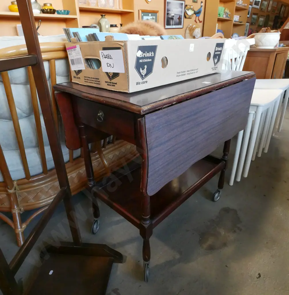 mahogany drop side tea trolley Image 1++