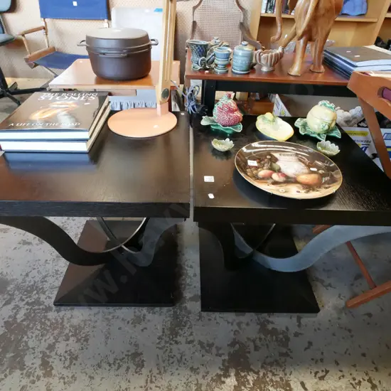 2x designer wood and metal based end tables H-560 W-540 D-540