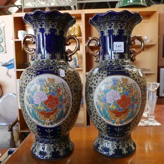 pair of cobalt blue and gold vases H-360