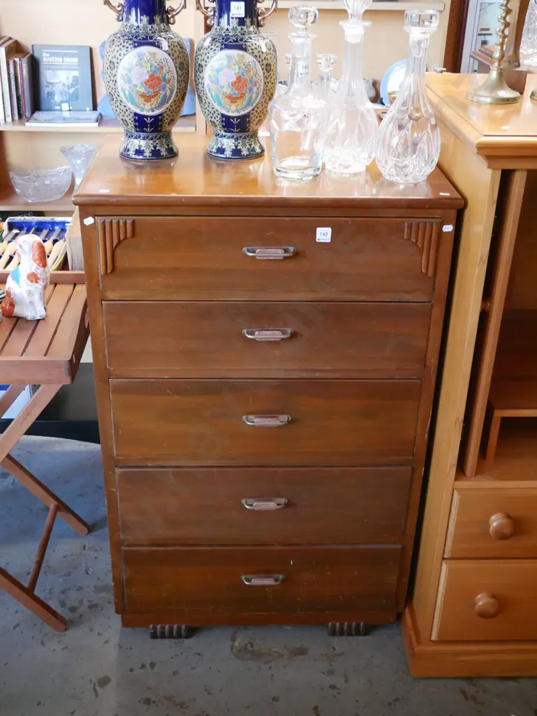 rimu 5 drawer tall boy H-1070 W-680 D-430 Image 1++