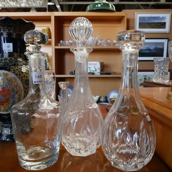 3x crystal stoppered decanters Tallest H-345