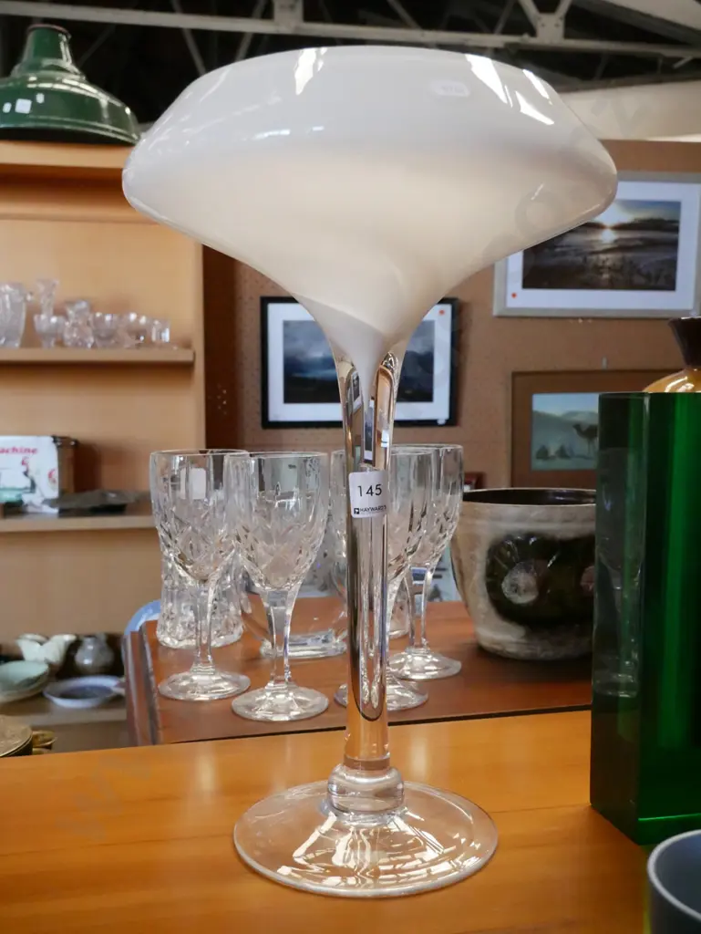 large milk and clear glass comport, H-410 Image 1++