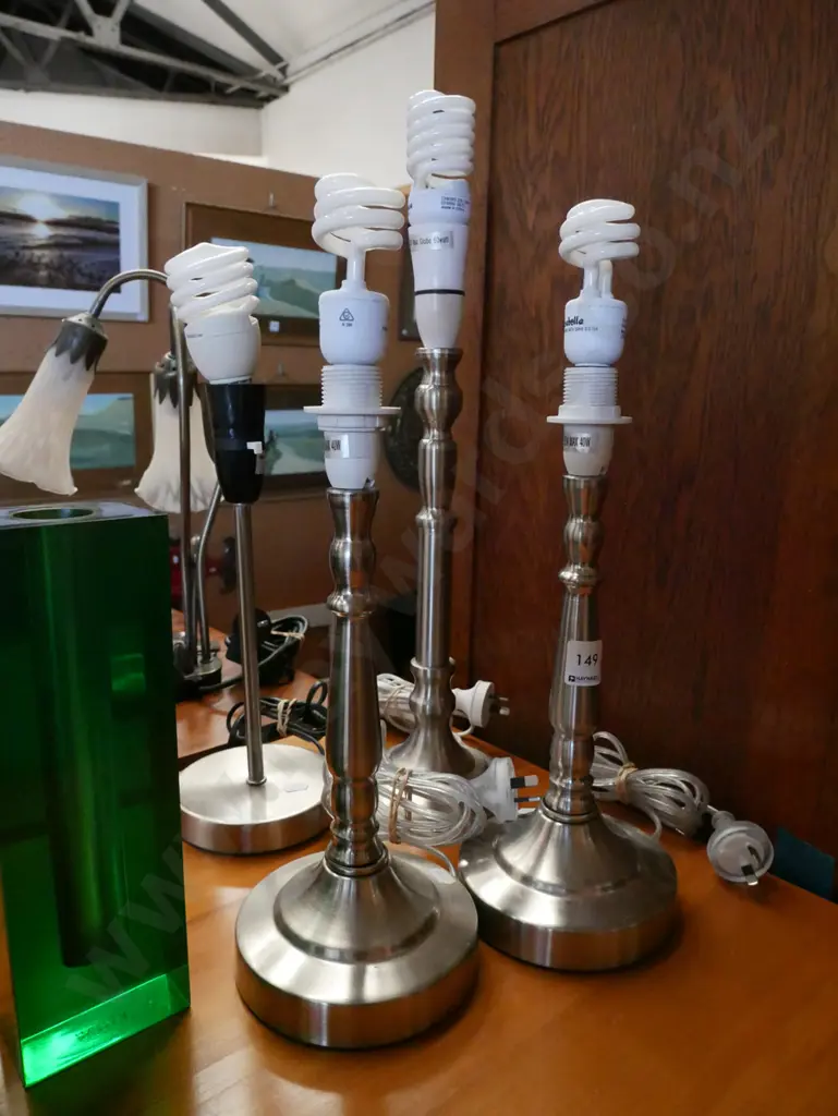 4x brushed chrome based table lamps - no shades Image 1++