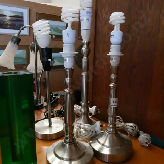 4x brushed chrome based table lamps - no shades