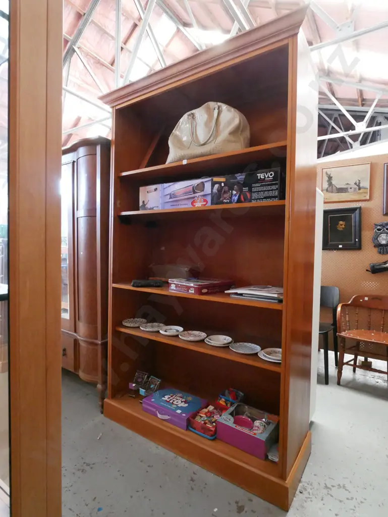 large solid rimu adjustable bookcase with deep shelves, 1 section of pelmet needs reattaching Image 1++