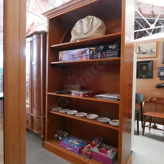 large solid rimu adjustable bookcase with deep shelves, 1 section of pelmet needs reattaching