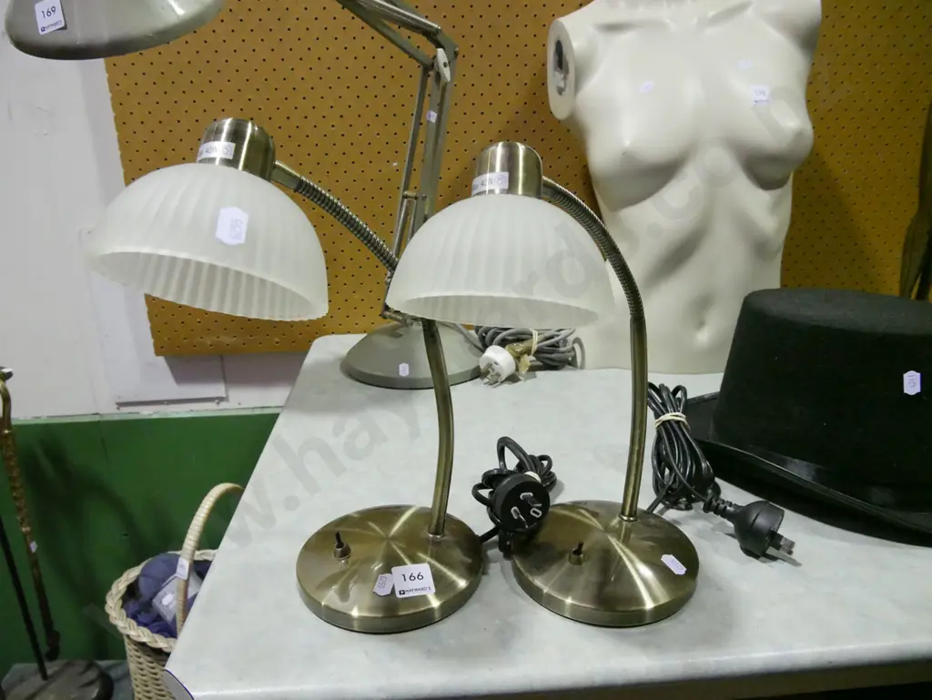 pair of brushed metal and glass bedside lamps Image 1++