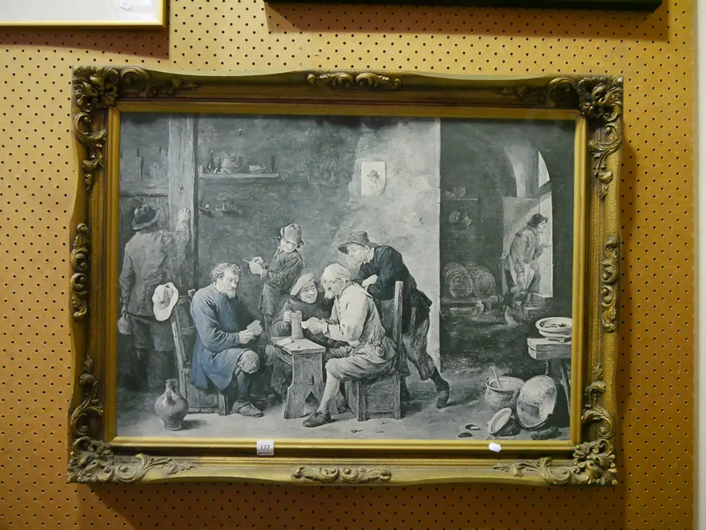 gilt framed print - men playing cards in tavern Image 1++
