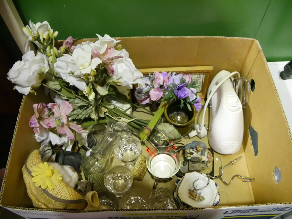 box; small cut crystal tumblers, faux flowers etc Image 1++