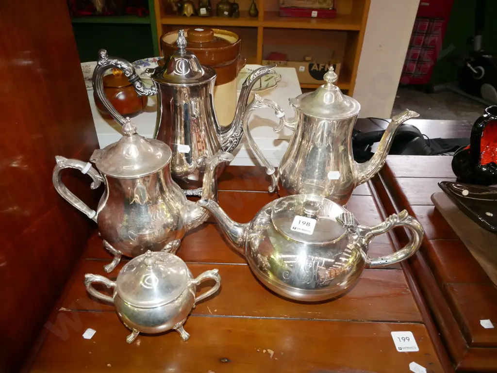 plated coffee pot, tea pot, lidded sugar Image 1++