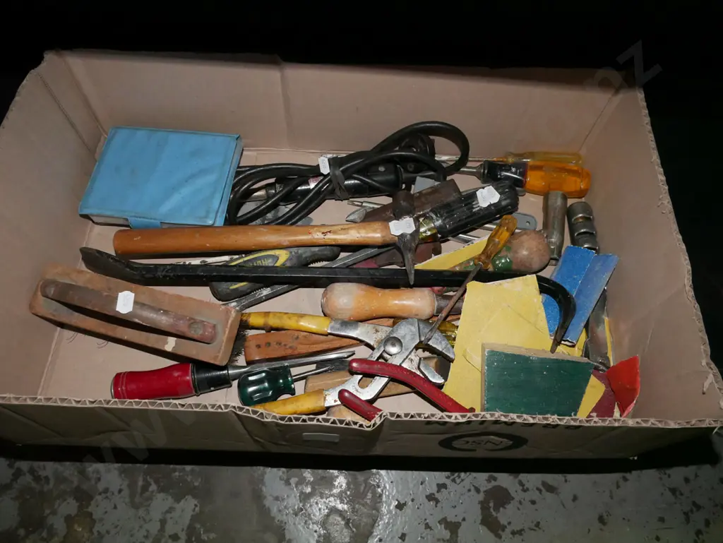 box of tools; soldering iron, wire brush, plumbers grips etc Image 1++