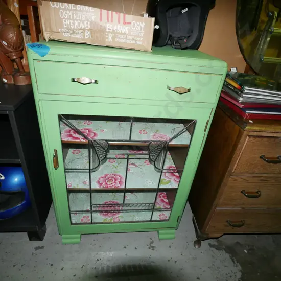 green painted deco china cabinet - leadlight door