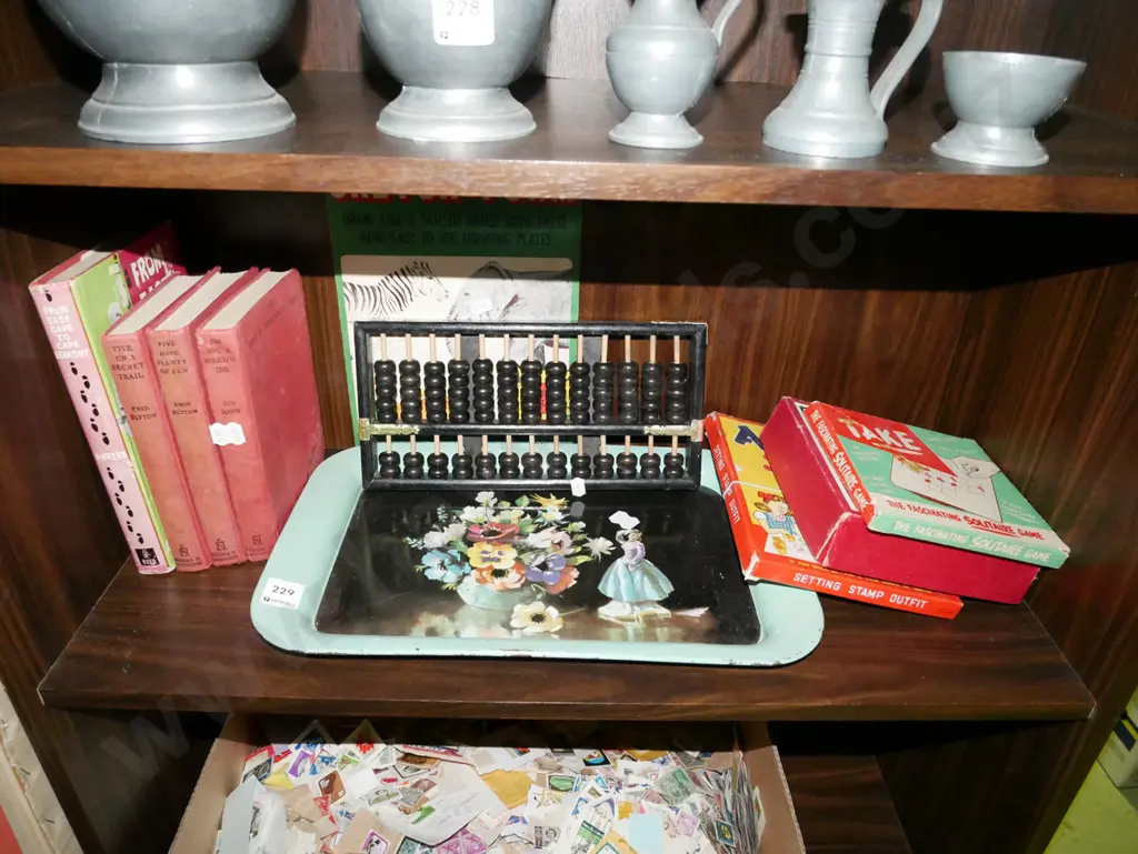 vintage tray, books, board games, abacus Image 1++