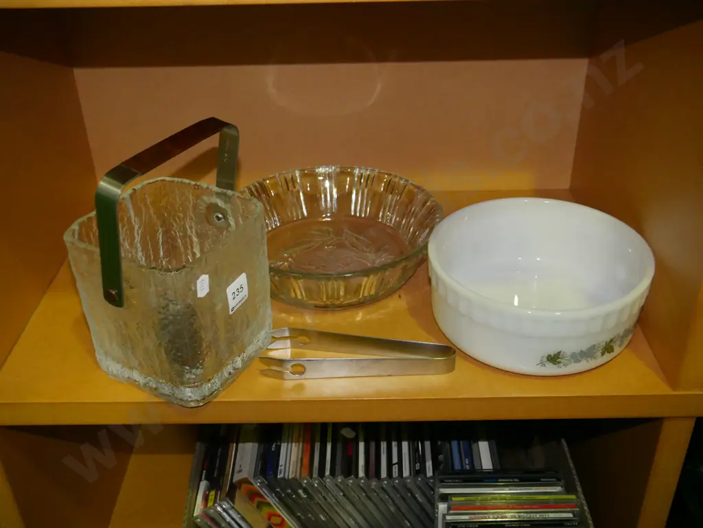 glass ice bucket, pressed glass bowl, retro pyrex dish Image 1++