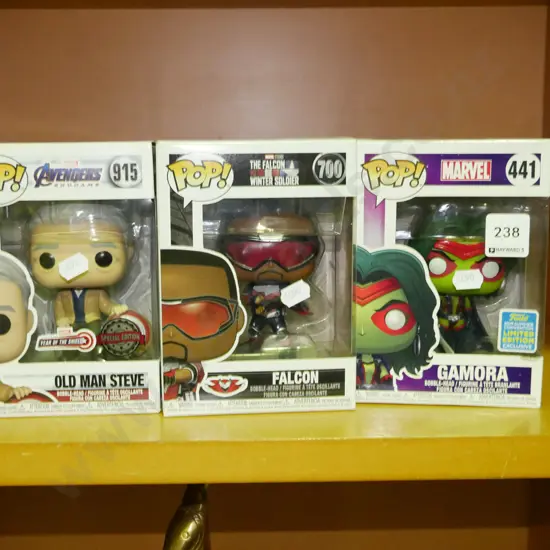 3x Pop figurines - Old Man Steve, Falcon, Gamora