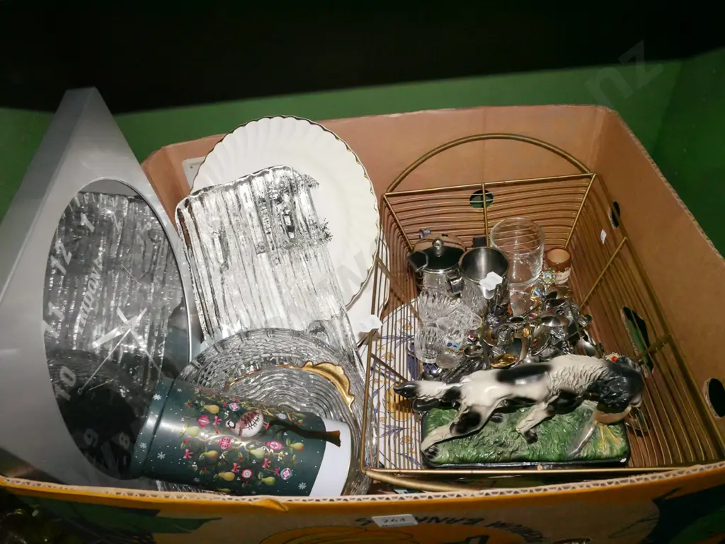 box; wall clock, plates, glass tray etc Image 1++