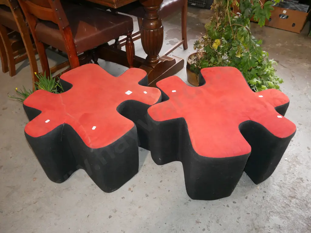 2x puzzle themed ottomans - some staining  Image 1++