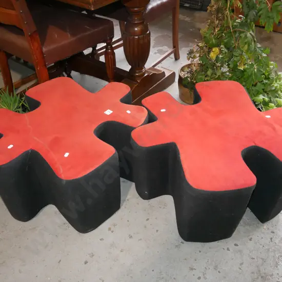 2x puzzle themed ottomans - some staining 