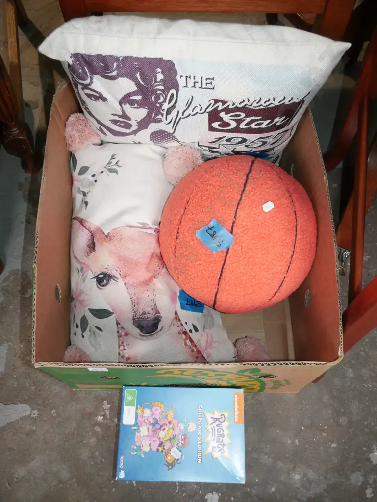 box; Rug Rats DVDs, foam basketball, cushions Image 1++