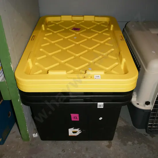 3x black plastic heavy duty storage containers with lids