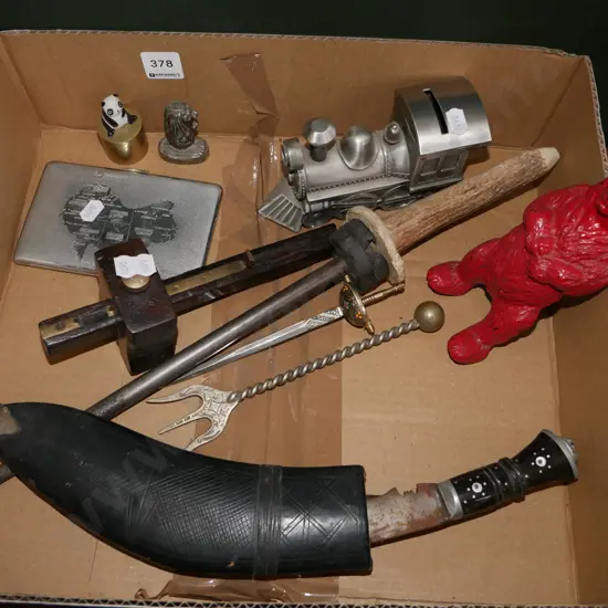 box; kukri knife, steel, vintage woodworker gauge