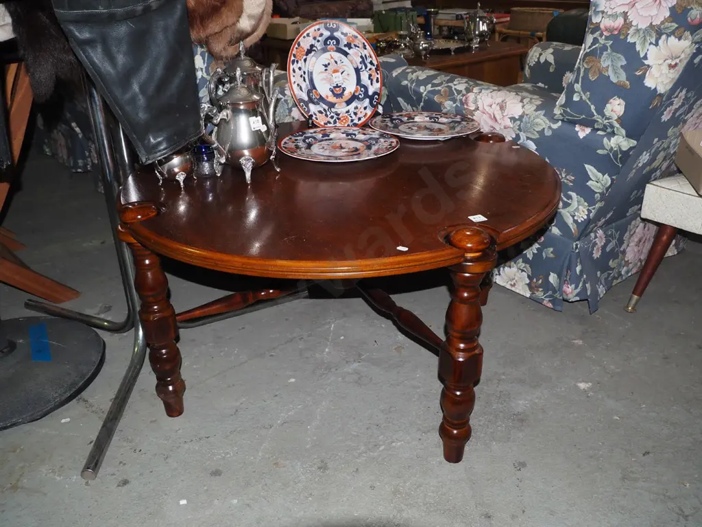 circular turned leg hardwood coffee table H-470 Diam-900 Image 1++