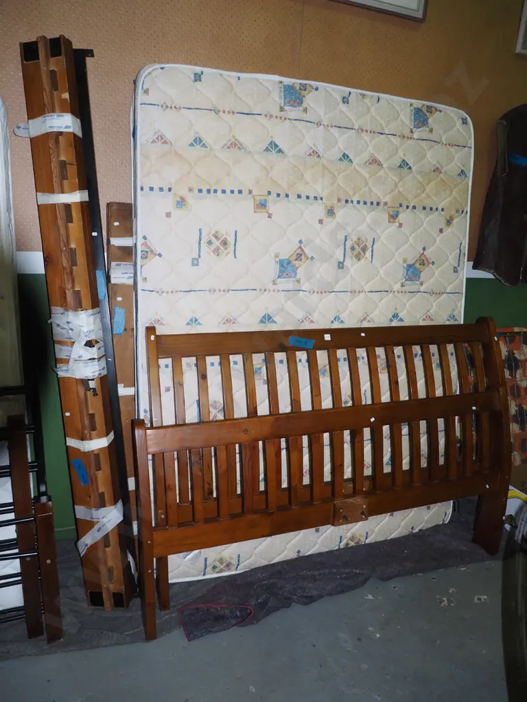 queen slat bed base mattress and solid pine bed ends Image 1++