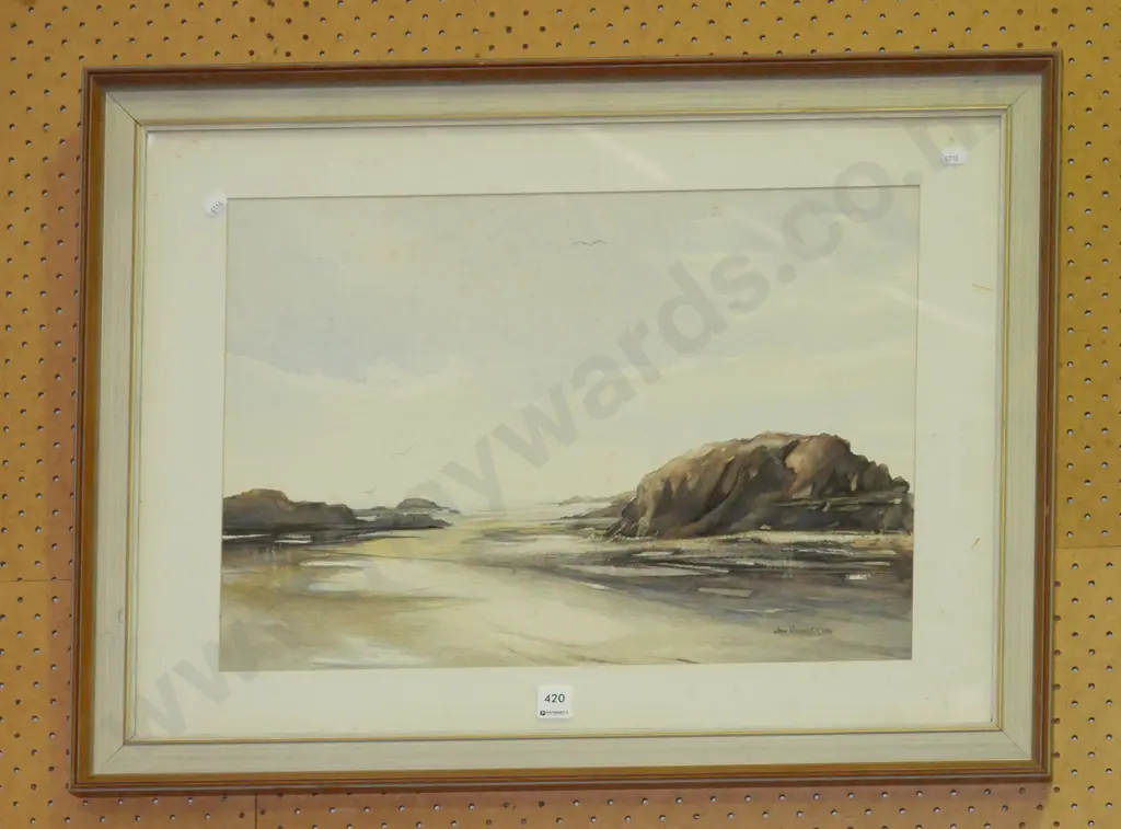 framed watercolour  - coastal scene - foxing Image 1++