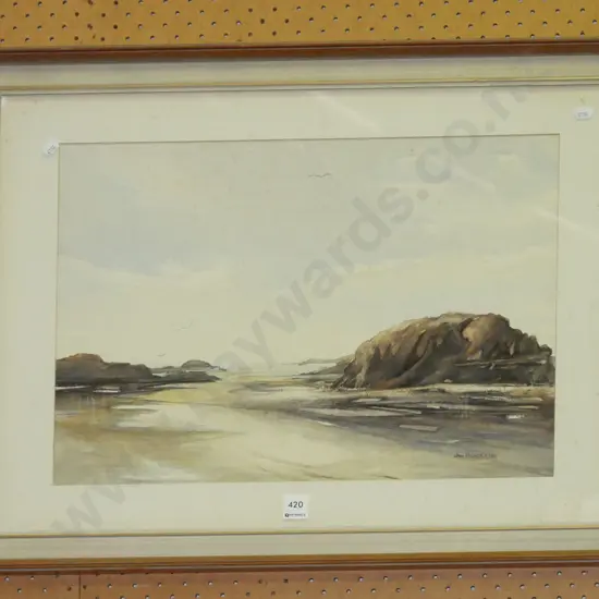 framed watercolour  - coastal scene - foxing