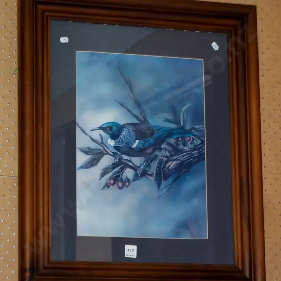 wood framed print - tui on branch