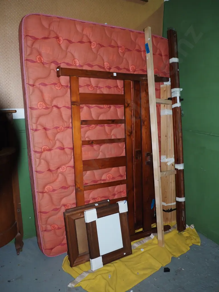 slat based queen base mattress and headboard Image 1++