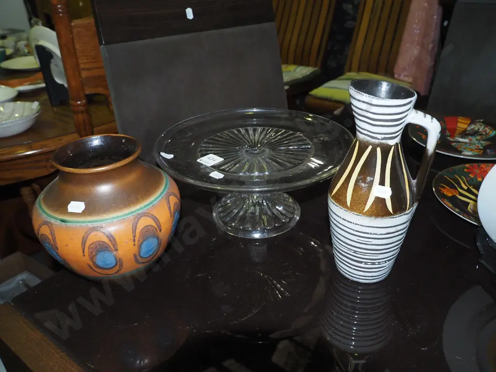 2x German pottery vases, cake stand Image 1++