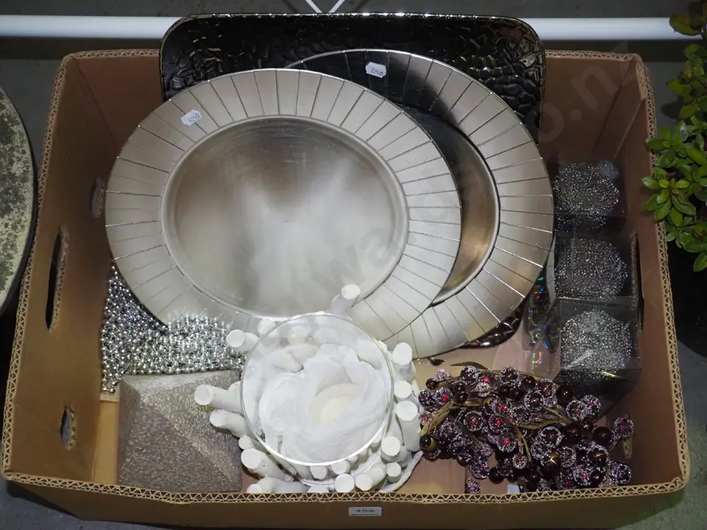 box; modern candle lantern, trays, plates, candles etc Image 1++