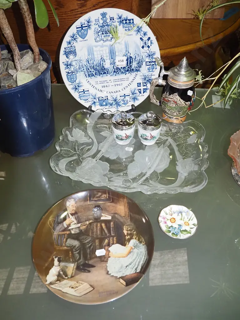 centennial plate, lidded beer stein, segmented glass tray etc Image 1++